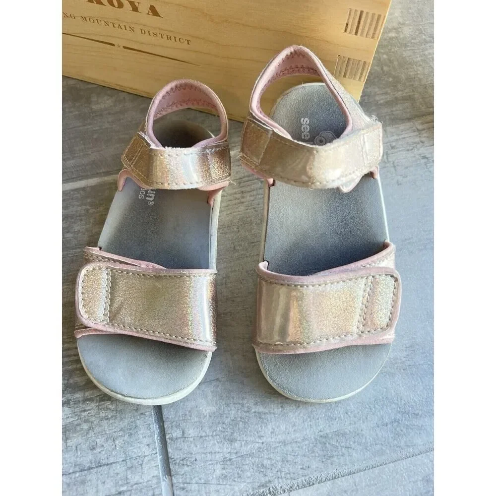 See Kai Run Toddler Girls Logan Sandal Pink Glitter Hook & Loop Adjustable 9